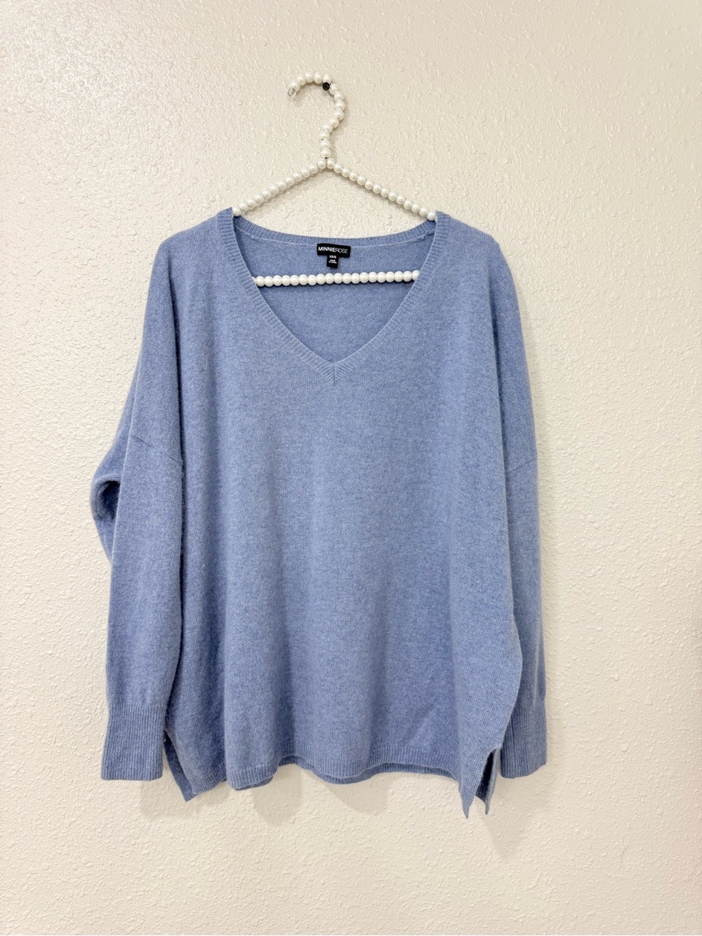 MINNIEROSE 100% Cashmere Sweater XS/S Blue Oversized Dolman V Neck Luxury Knit